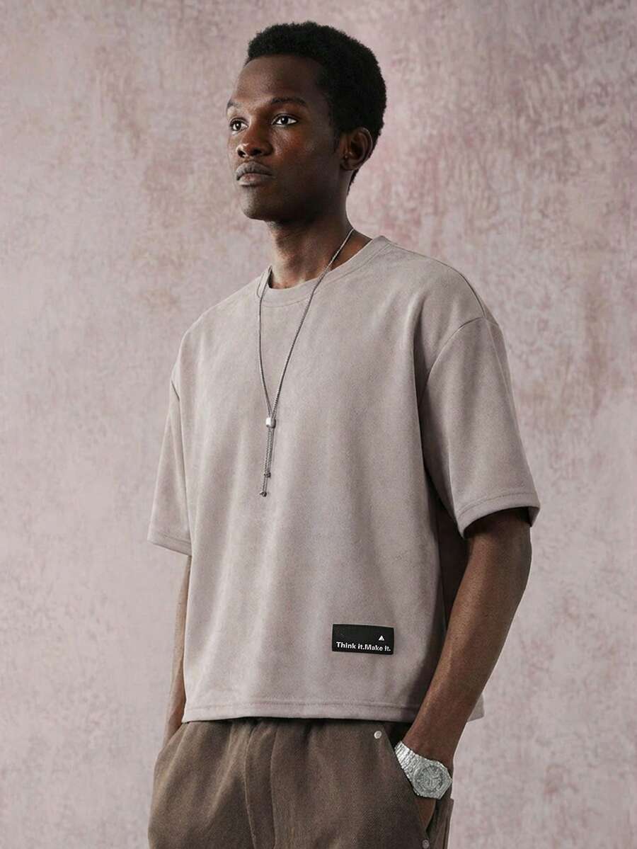 STYNVO Camiseta Casual Masculina de Manga Curta com Estampa de Letra e Cor Sólida, Verão