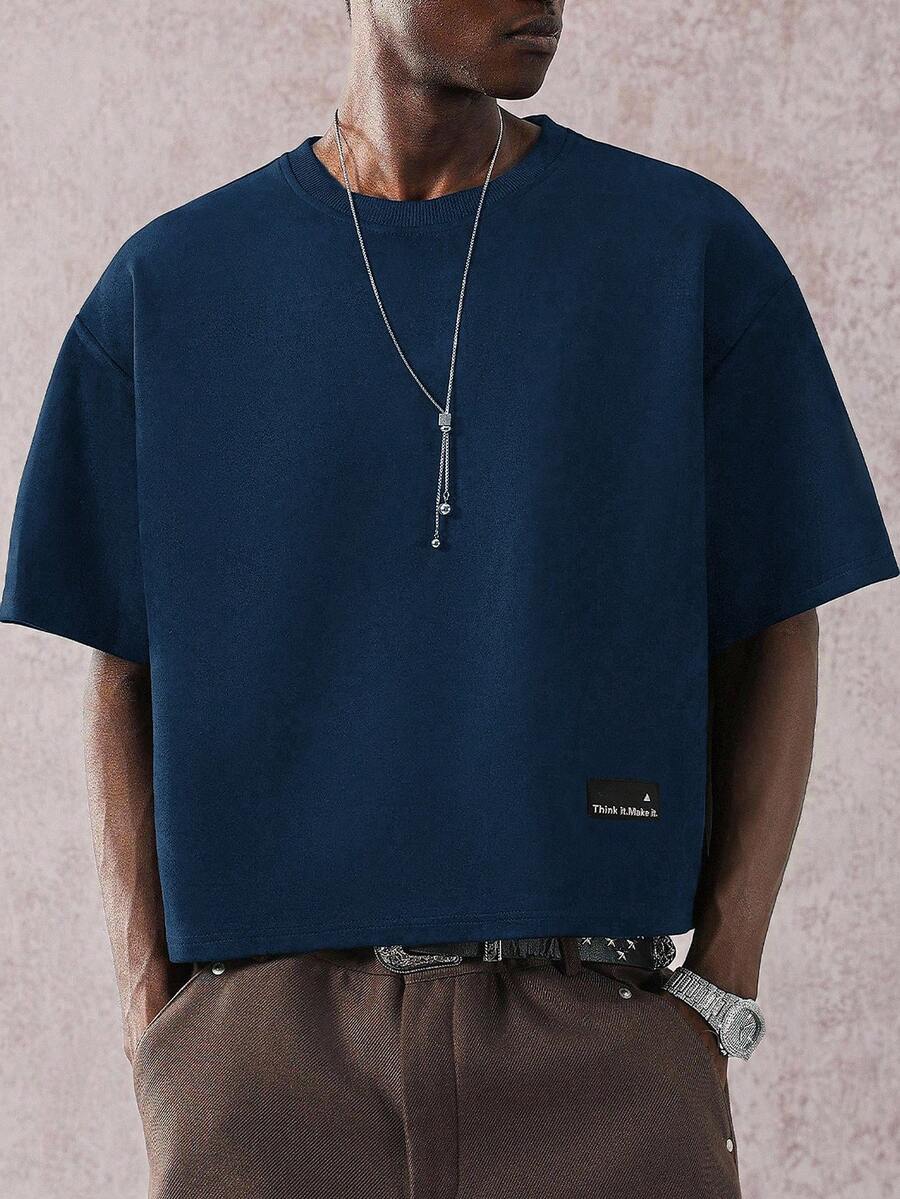STYNVO Camiseta Casual Masculina de Manga Curta com Estampa de Letra e Cor Sólida, Verão