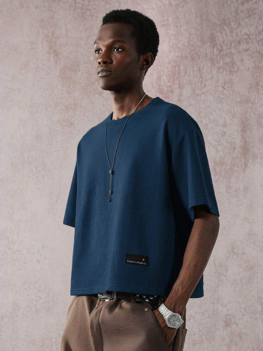 STYNVO Camiseta Casual Masculina de Manga Curta com Estampa de Letra e Cor Sólida, Verão