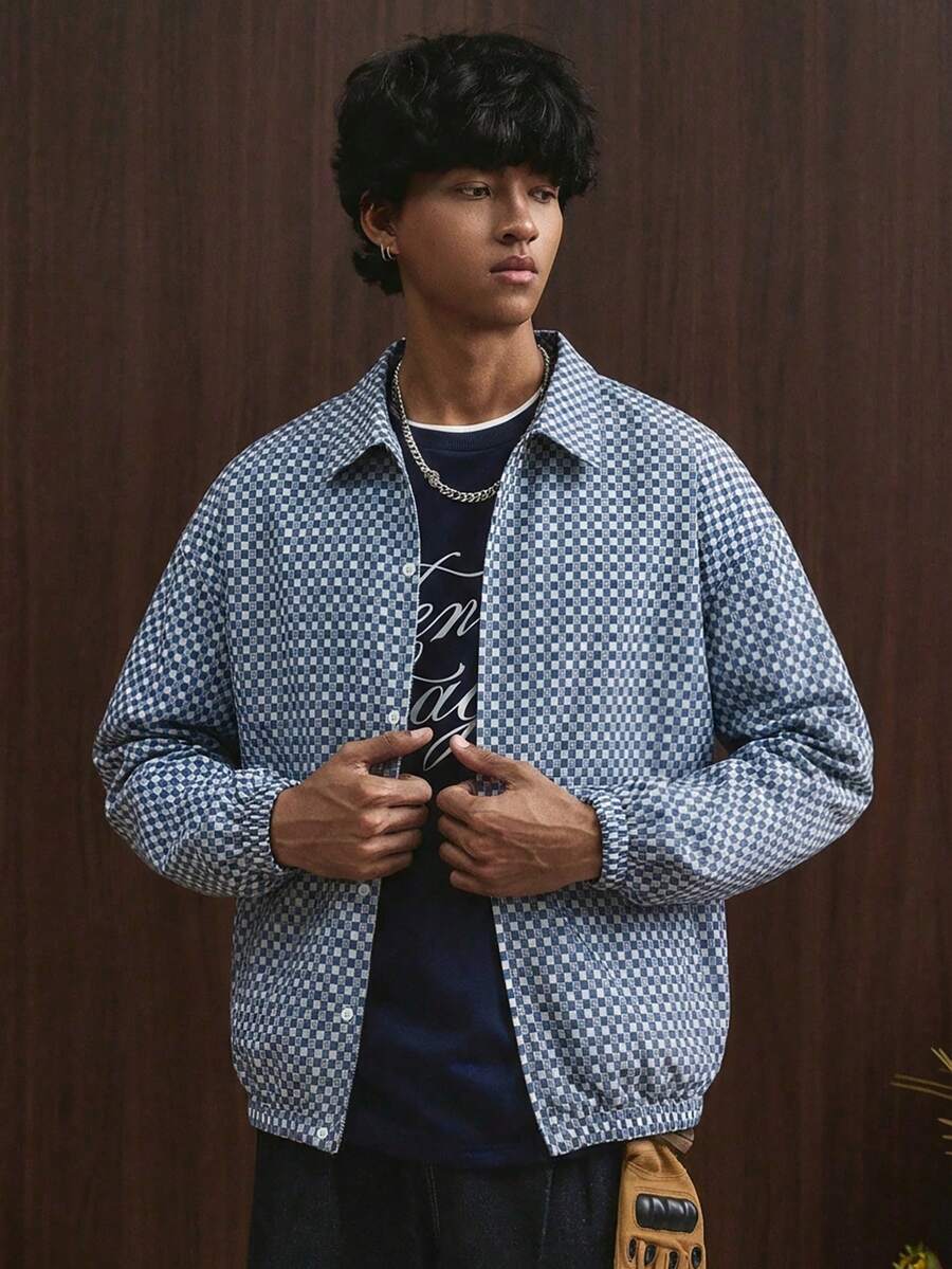 STYNVO Jaqueta de Manga Longa Minimalista Estampada Masculina