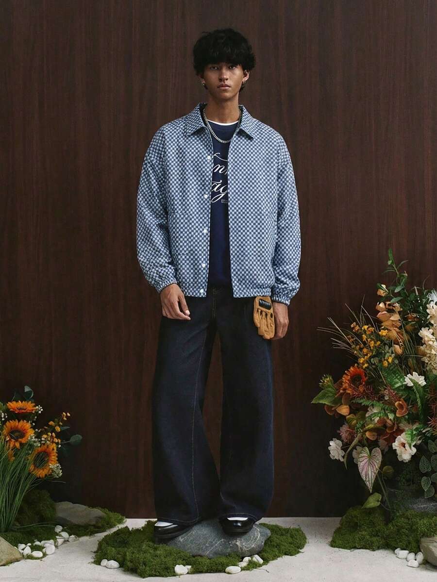 STYNVO Jaqueta de Manga Longa Minimalista Estampada Masculina