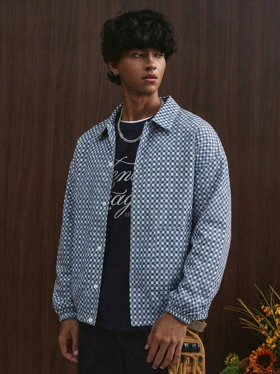 STYNVO Jaqueta de Manga Longa Minimalista Estampada Masculina