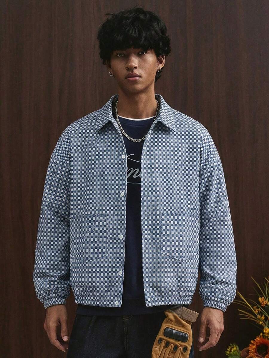STYNVO Jaqueta de Manga Longa Minimalista Estampada Masculina