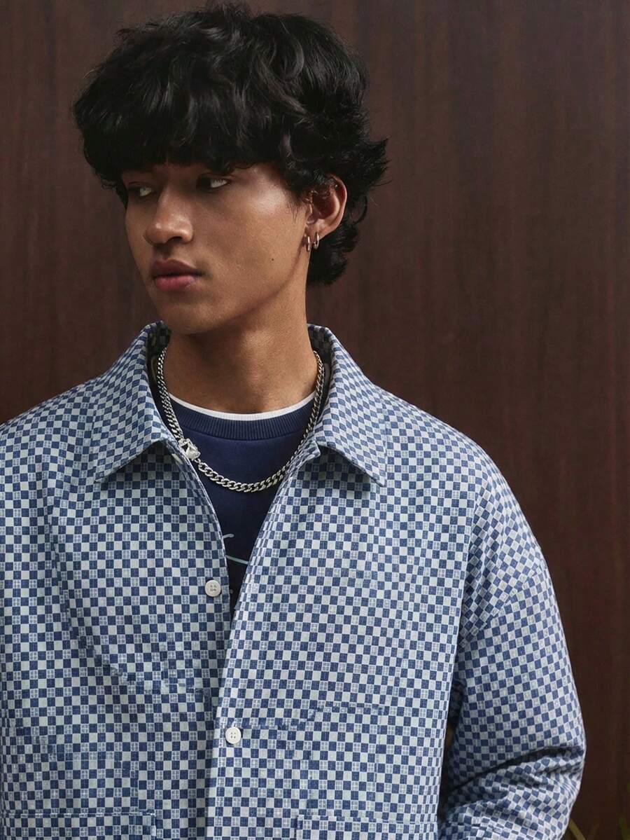 STYNVO Jaqueta de Manga Longa Minimalista Estampada Masculina