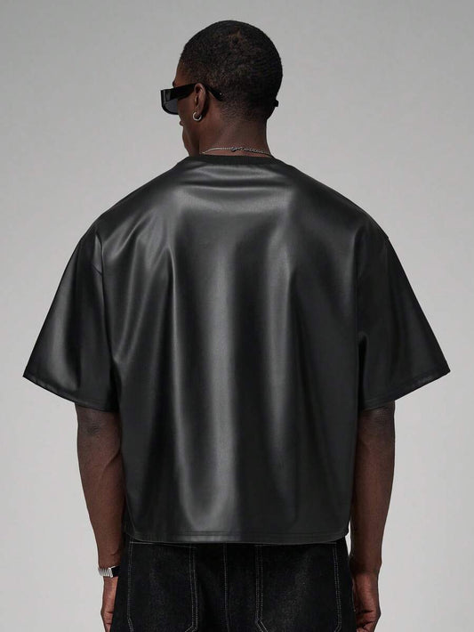 STYNVO Camiseta de Manga Curta Masculina Fashionable de Gola Redonda Solta em PU, Verão