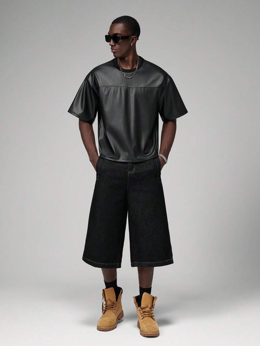 STYNVO Camiseta de Manga Curta Masculina Fashionable de Gola Redonda Solta em PU, Verão