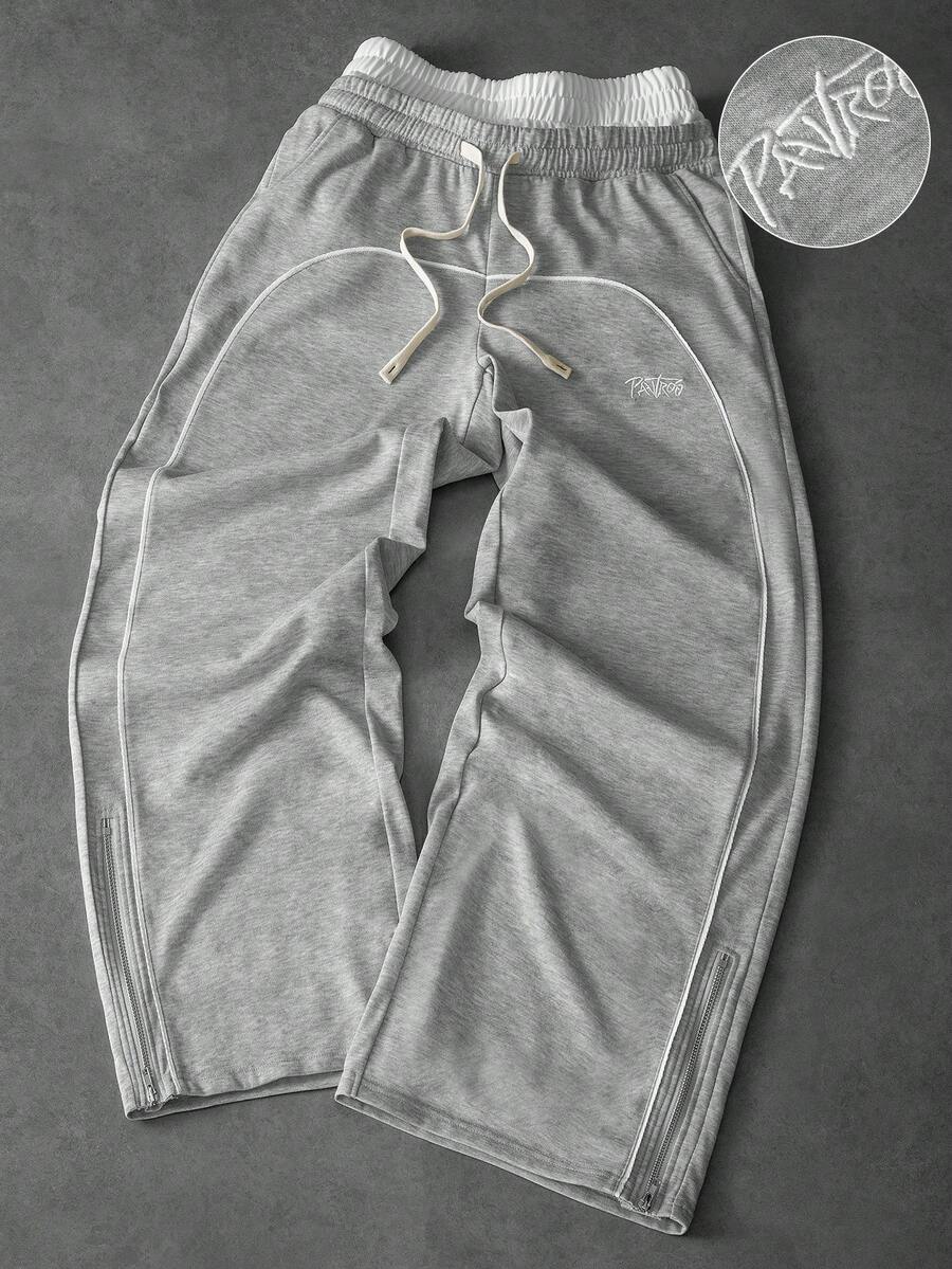 STYNVO Calça Masculina com Estampa de Letra, Cintura com Cordão e Bolso, Perna Larga