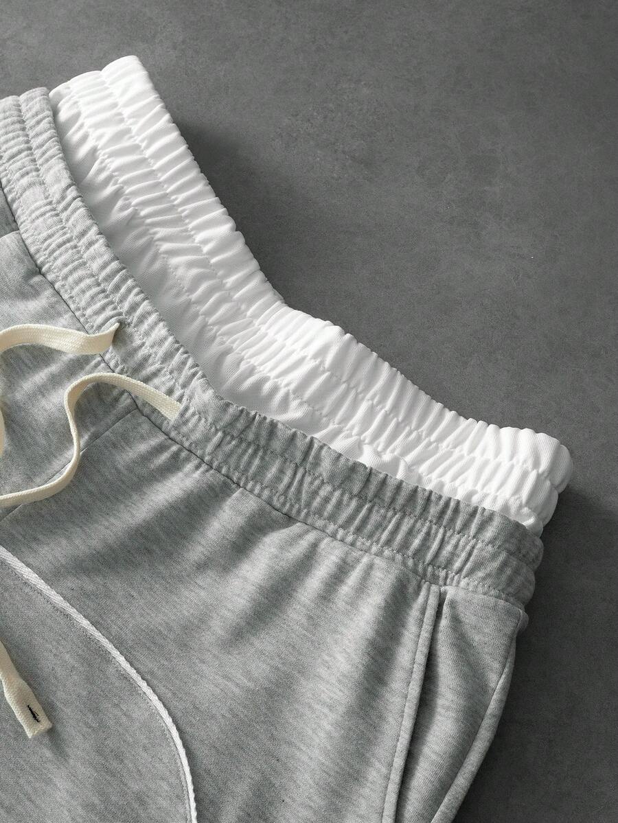 STYNVO Calça Masculina com Estampa de Letra, Cintura com Cordão e Bolso, Perna Larga