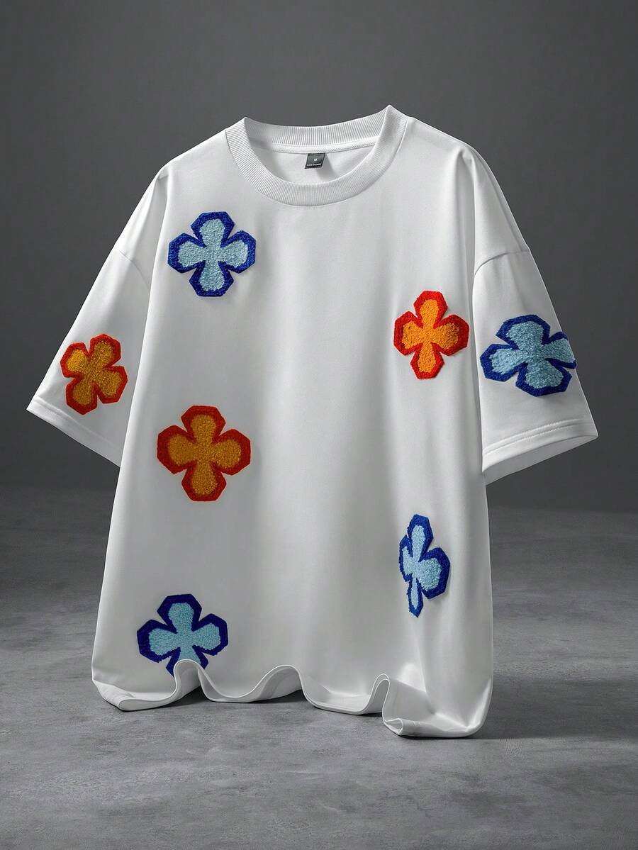 STYNVO Camiseta Branca Solta com Estampa de Letra, Ombros Caídos, Casual para Férias e Transporte, Moda de Rua, Verão