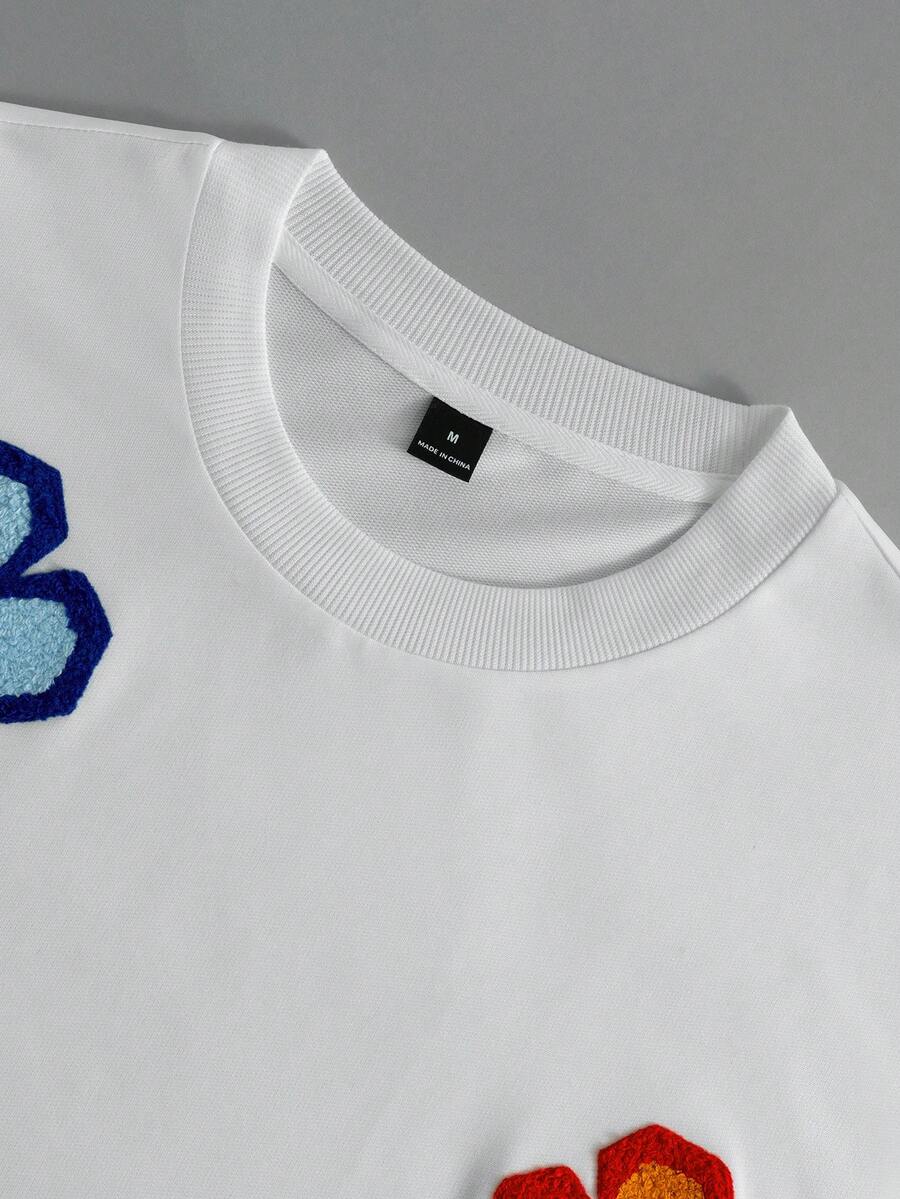 STYNVO Camiseta Branca Solta com Estampa de Letra, Ombros Caídos, Casual para Férias e Transporte, Moda de Rua, Verão