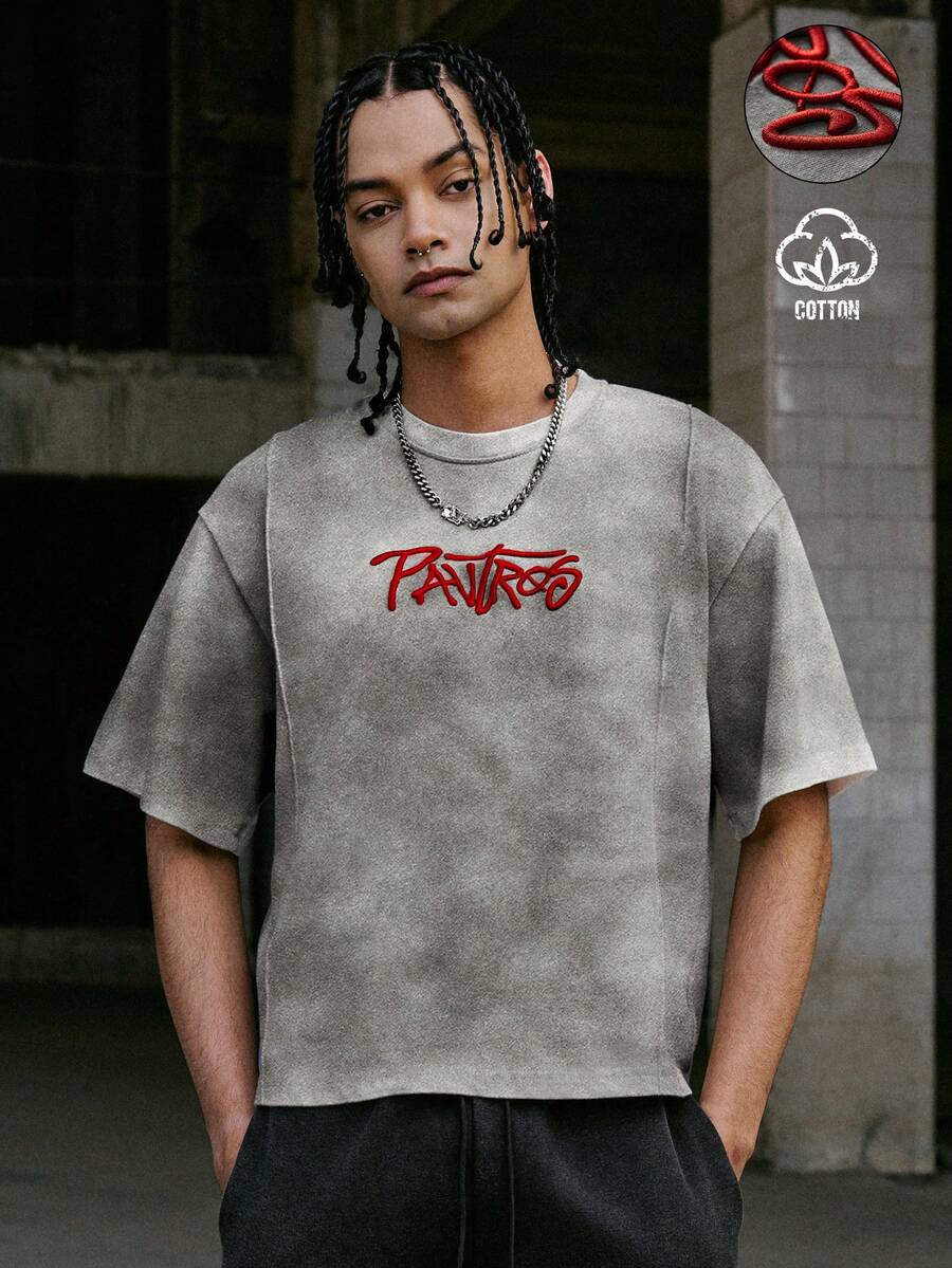 STYNVO Camiseta Casual Masculina de Manga Curta com Estampa de Letra e Cor Sólida, Verão