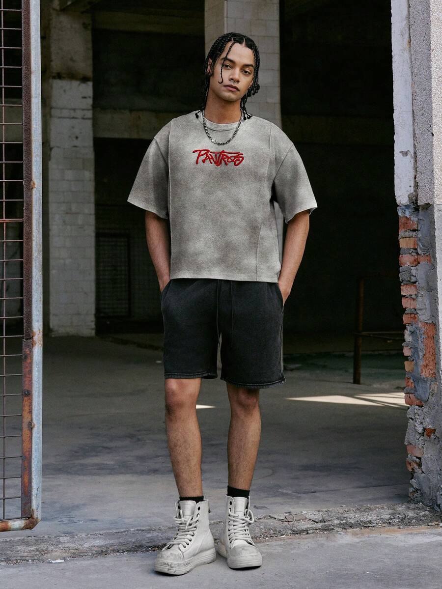 STYNVO Camiseta Casual Masculina de Manga Curta com Estampa de Letra e Cor Sólida, Verão