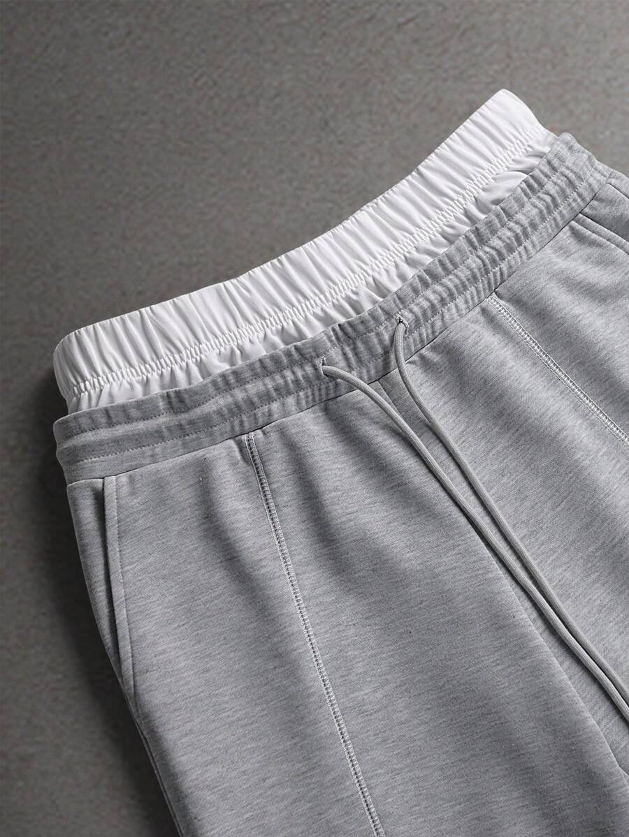 STYNVO Calça Masculina com Estampa de Letra, Cintura com Cordão e Bolso, Perna Larga