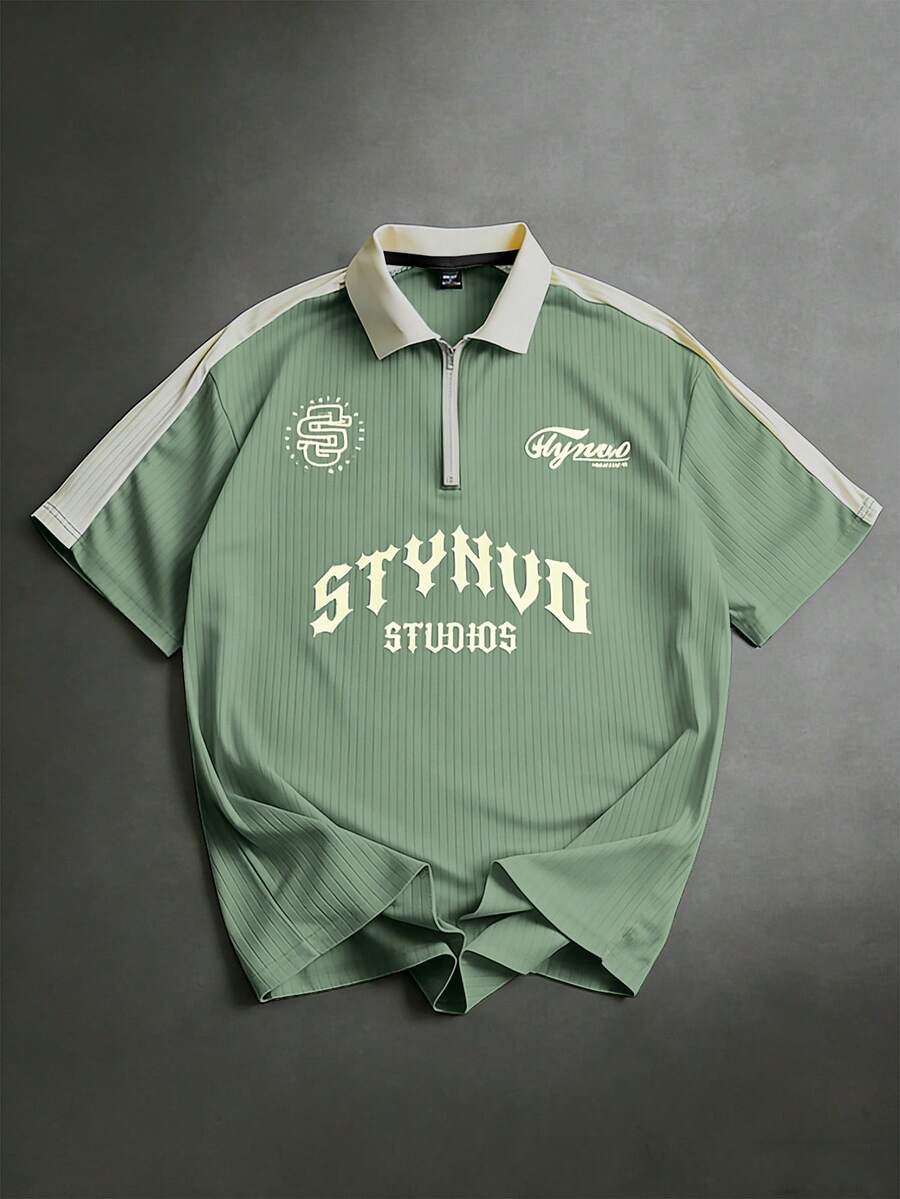 STYNVO Camisa Polo Casual Masculina com Estampa Colorblock e Letra, Verão