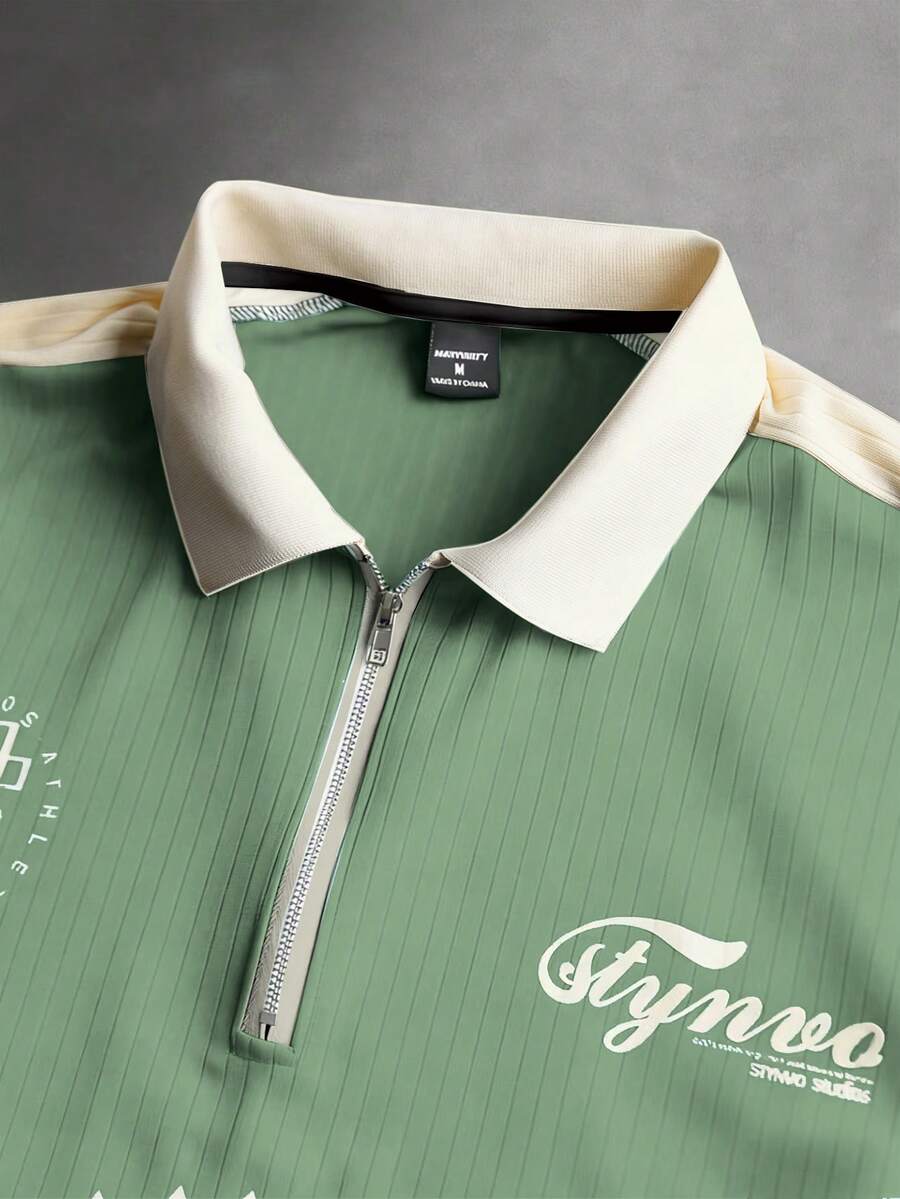 STYNVO Camisa Polo Casual Masculina com Estampa de Letra em Bloco de Cores, Verão