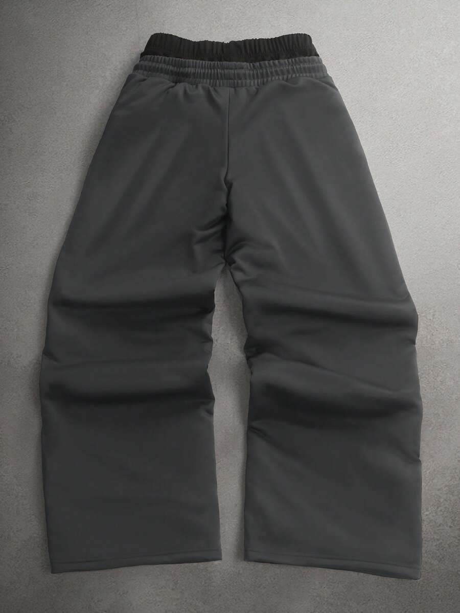 STYNVO Calça Masculina com Estampa de Letra, Cintura com Cordão e Bolso, Perna Larga
