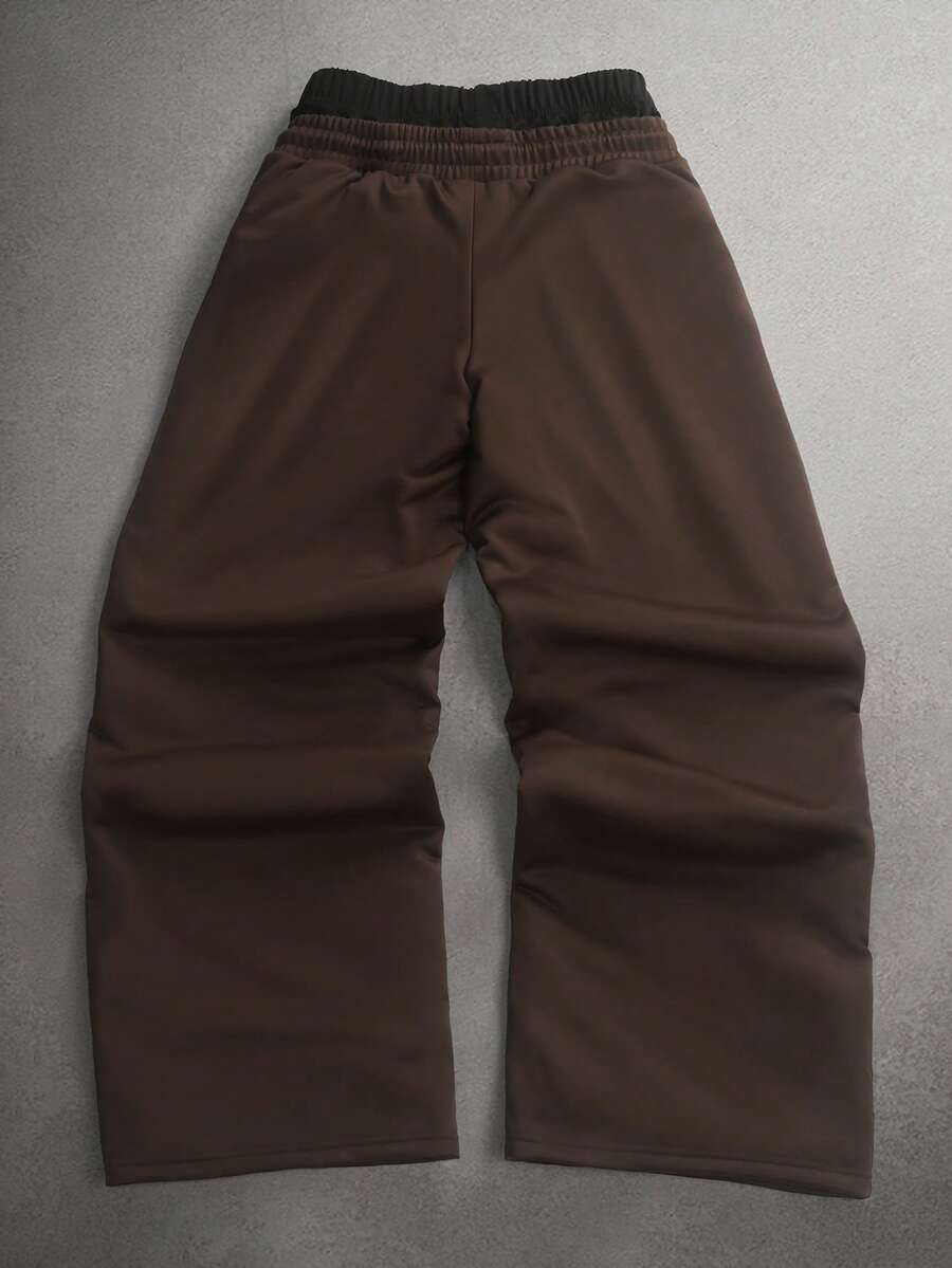 STYNVO Calça Masculina com Estampa de Letra, Cintura com Cordão e Bolso, Perna Larga