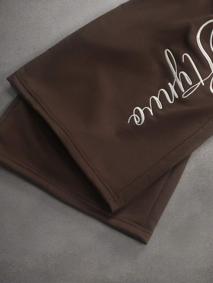 STYNVO Calça Masculina com Estampa de Letra, Cintura com Cordão e Bolso, Perna Larga