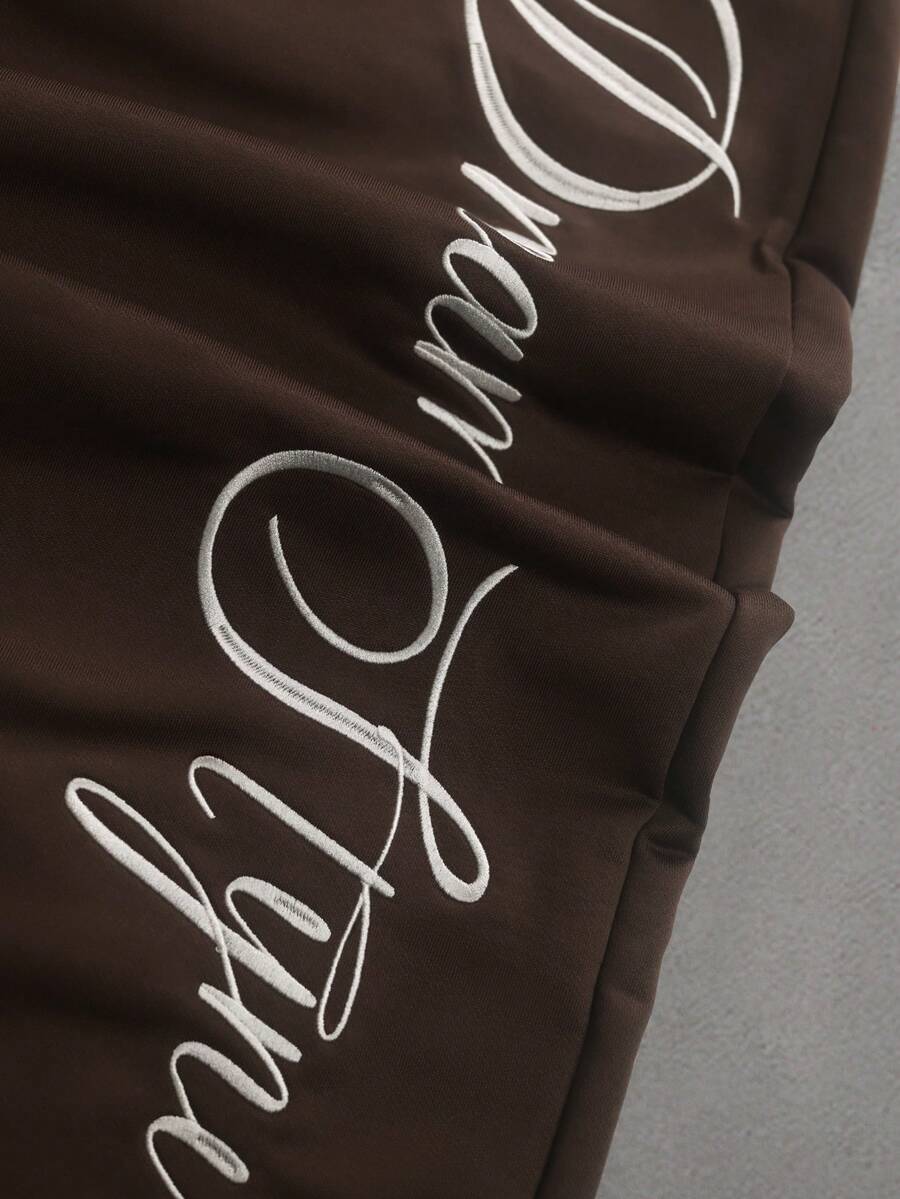 STYNVO Calça Masculina com Estampa de Letra, Cintura com Cordão e Bolso, Perna Larga
