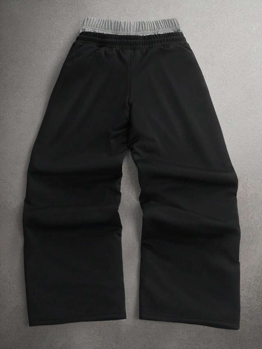 STYNVO Calça Masculina com Estampa de Letra, Cintura com Cordão e Bolso, Perna Larga