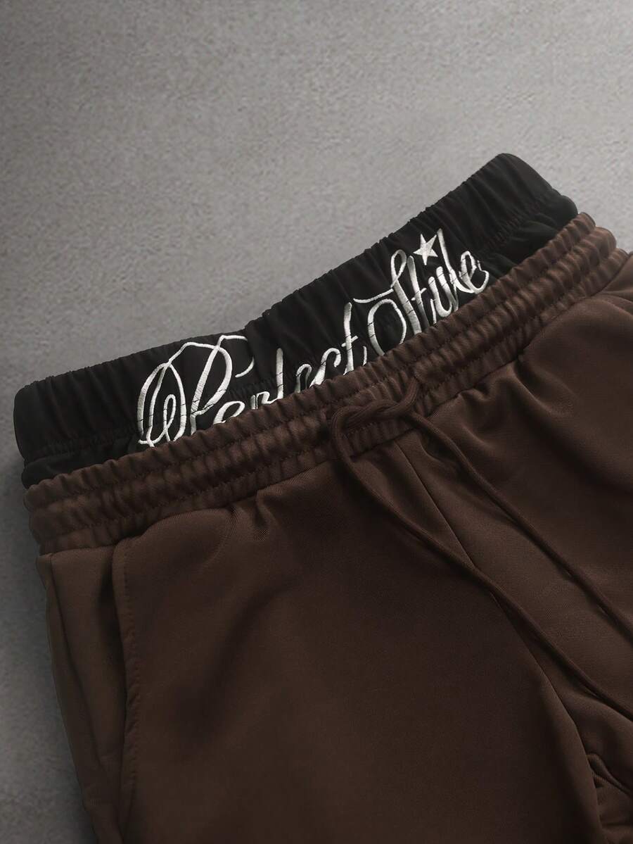 STYNVO Calça Masculina com Estampa de Letra, Cintura com Cordão e Bolso, Perna Larga