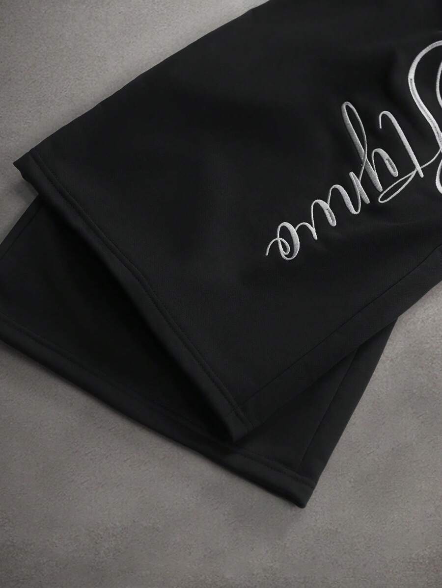 STYNVO Calça Masculina com Estampa de Letra, Cintura com Cordão e Bolso, Perna Larga