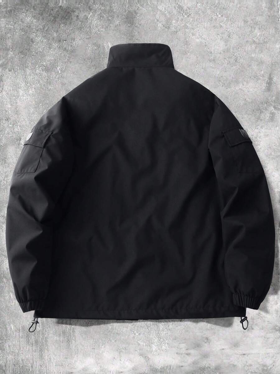 STYNVO Jaqueta Casual Versátil e Esportiva com Gola Alta para Homens, Estampa Gráfica Grande, Estilo de Casal Jovem, Bolsos Grandes, Jaqueta de Outono/Inverno