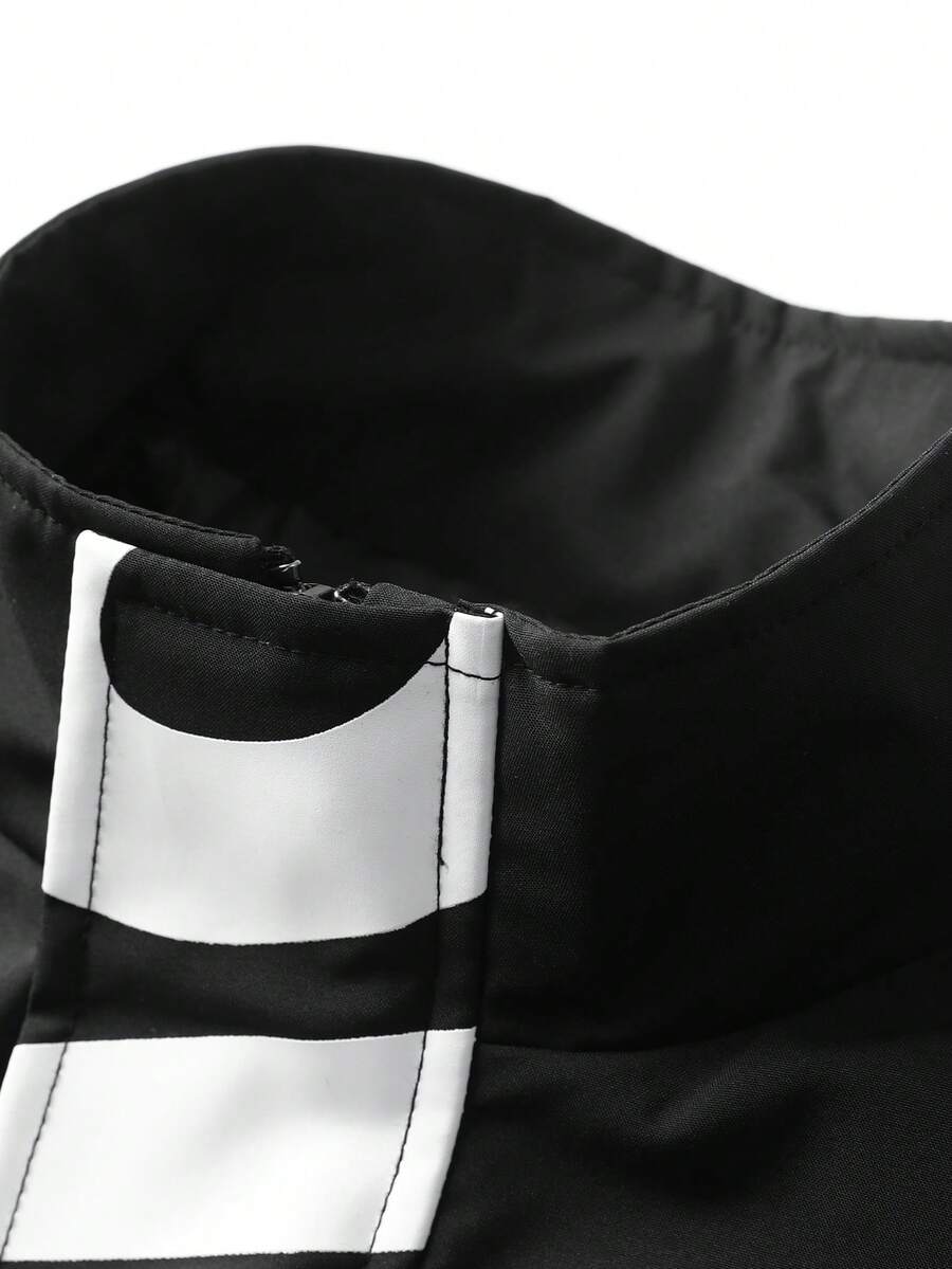 STYNVO Jaqueta Casual Versátil e Esportiva com Gola Alta para Homens, Estampa Gráfica Grande, Estilo de Casal Jovem, Bolsos Grandes, Jaqueta de Outono/Inverno