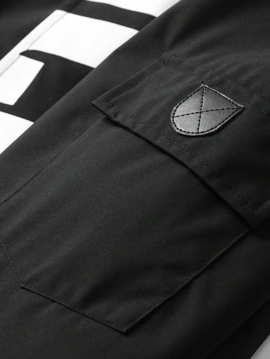 STYNVO Jaqueta Casual Versátil e Esportiva com Gola Alta para Homens, Estampa Gráfica Grande, Estilo de Casal Jovem, Bolsos Grandes, Jaqueta de Outono/Inverno