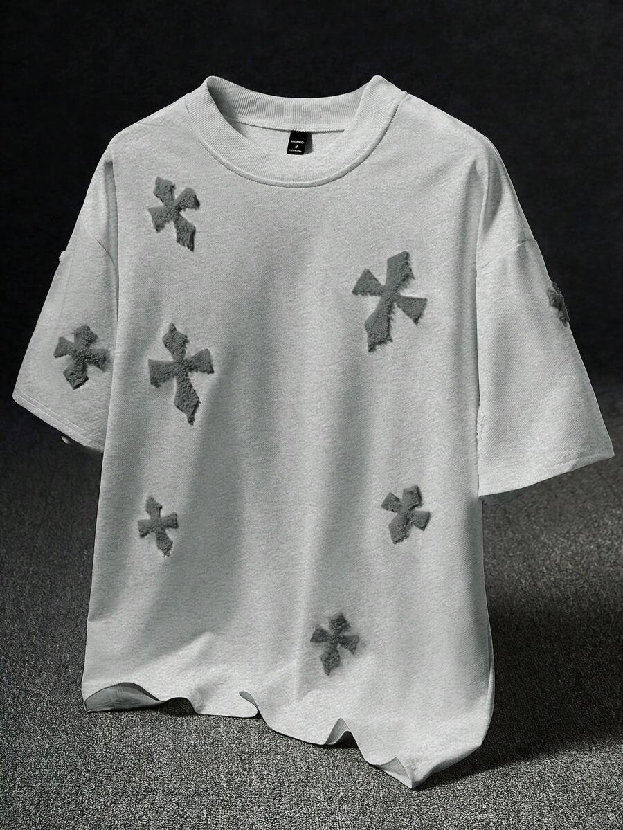STYNVO Camiseta Gráfica Masculina Preta com Cruzes para Homens, Camiseta Gráfica Preta Masculina, Camisa de Malha com Cruzes para Homens, Presente de Aniversário, Presente de Namorado/Marido, Camiseta Gráfica Branca Masculina, Estilo Popular INS Correspon