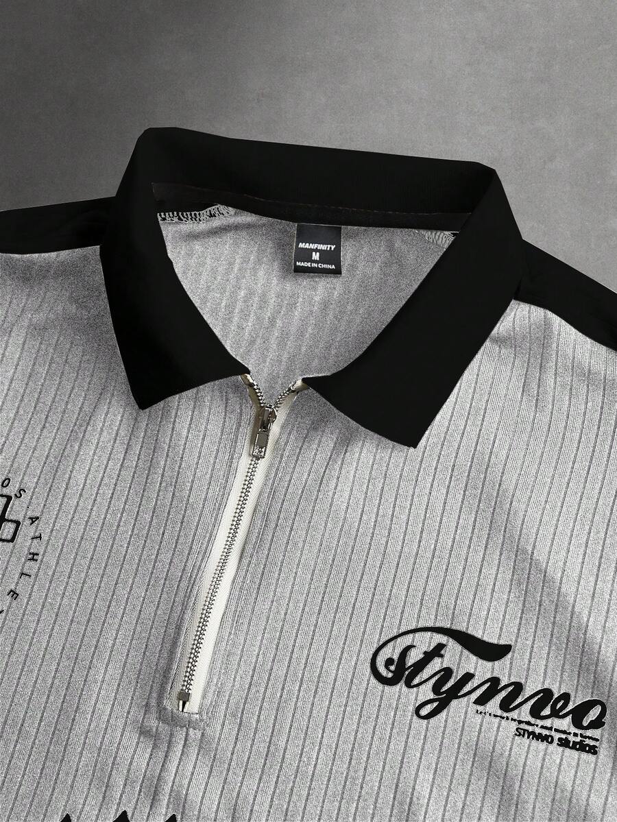 STYNVO Camisa Polo Casual Masculina com Estampa Colorblock e Letra, Verão