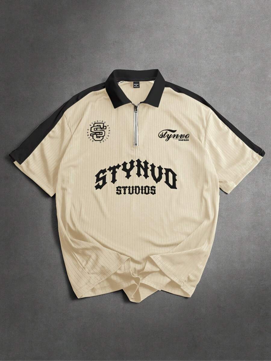 STYNVO Camisa Polo Casual Masculina com Estampa Colorblock e Letra, Verão