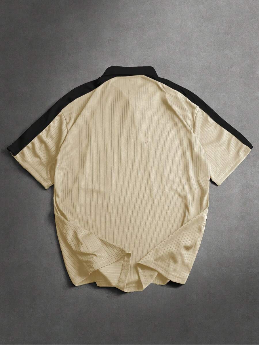 STYNVO Camisa Polo Casual Masculina com Estampa de Letra em Bloco de Cores, Verão