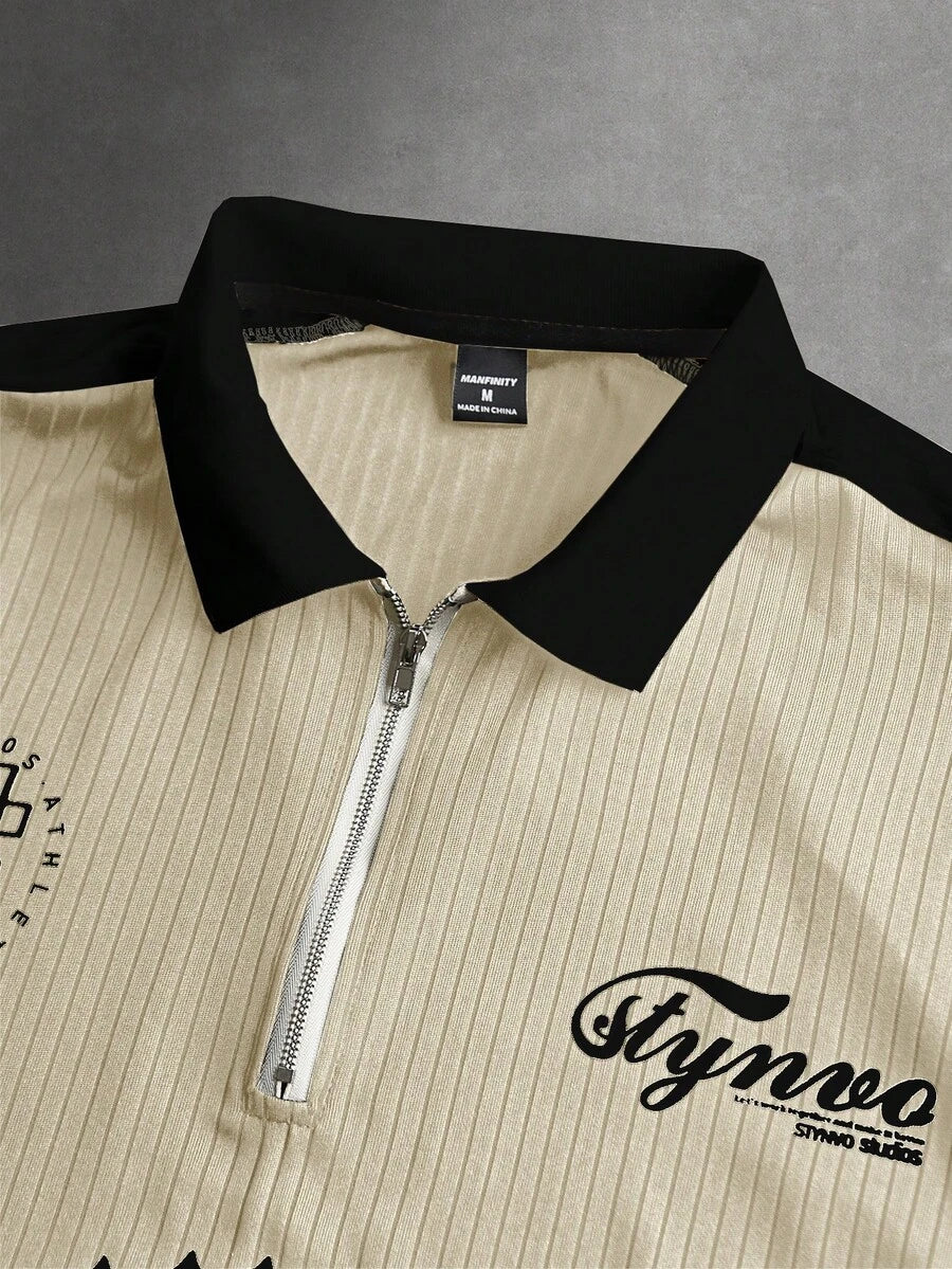 STYNVO Camisa Polo Casual Masculina com Estampa de Letra em Bloco de Cores, Verão