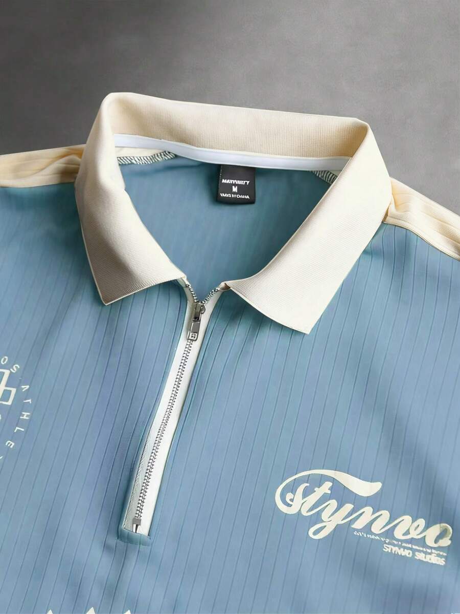 STYNVO Camisa Polo Casual Masculina com Estampa Colorblock e Letra, Verão