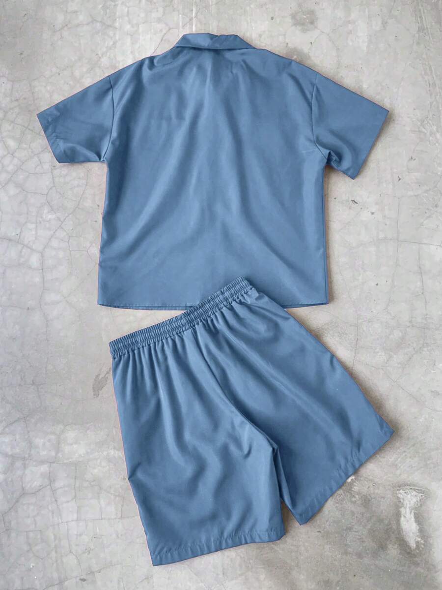 STYNVO 2 Peças/Conjunto Camisa de Manga Curta com Zíper Casual Masculina e Conjunto de Shorts com Cordão