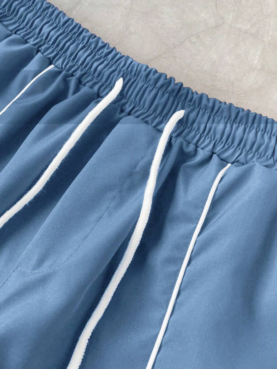 STYNVO 2 Peças/Conjunto Camisa de Manga Curta com Zíper Casual Masculina e Conjunto de Shorts com Cordão