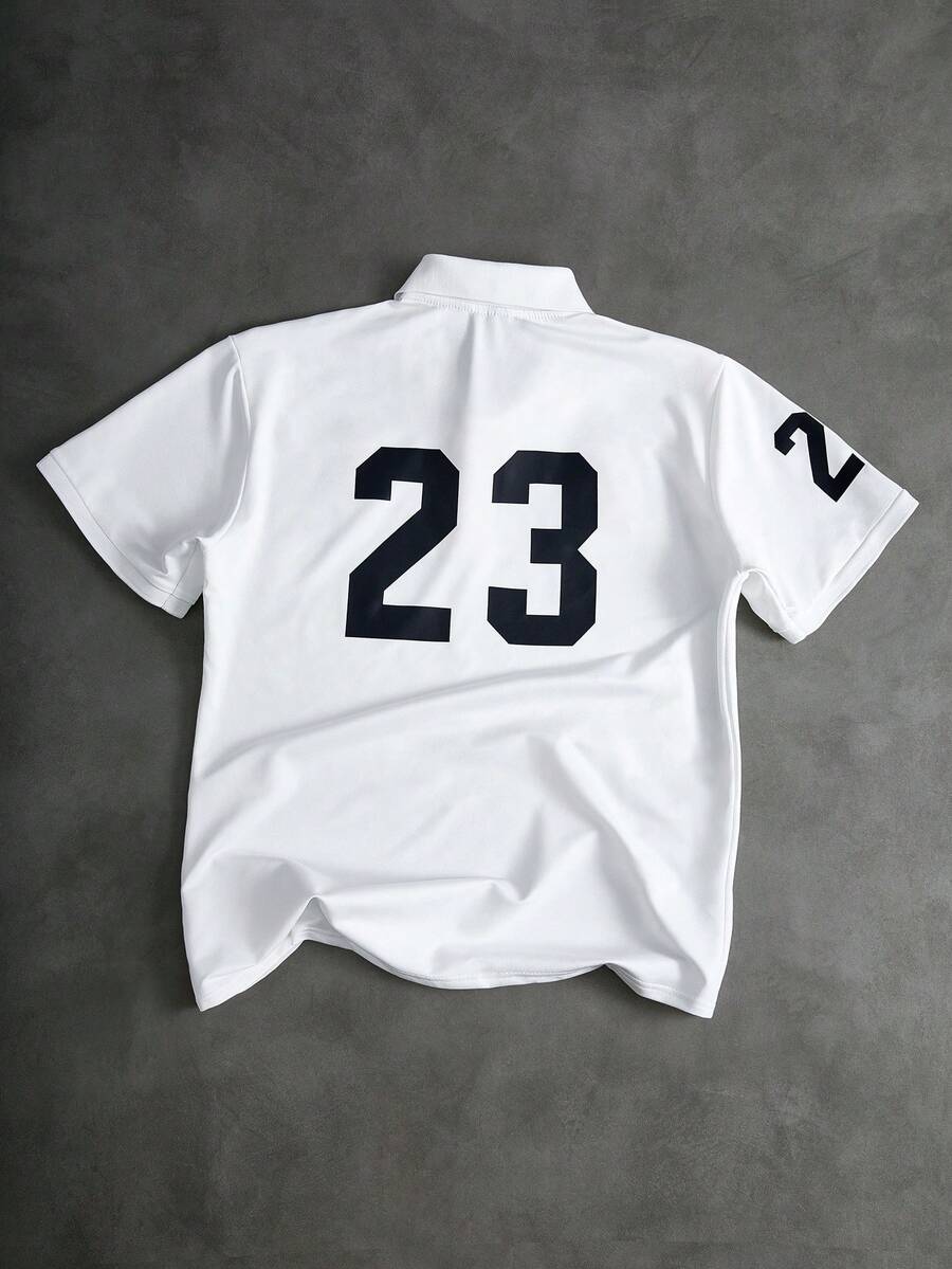 STYNVO Camisa Polo Masculina Versátil com Estampa de Letra, Listras e Contraste de Cor, Botões e Meio Bolso