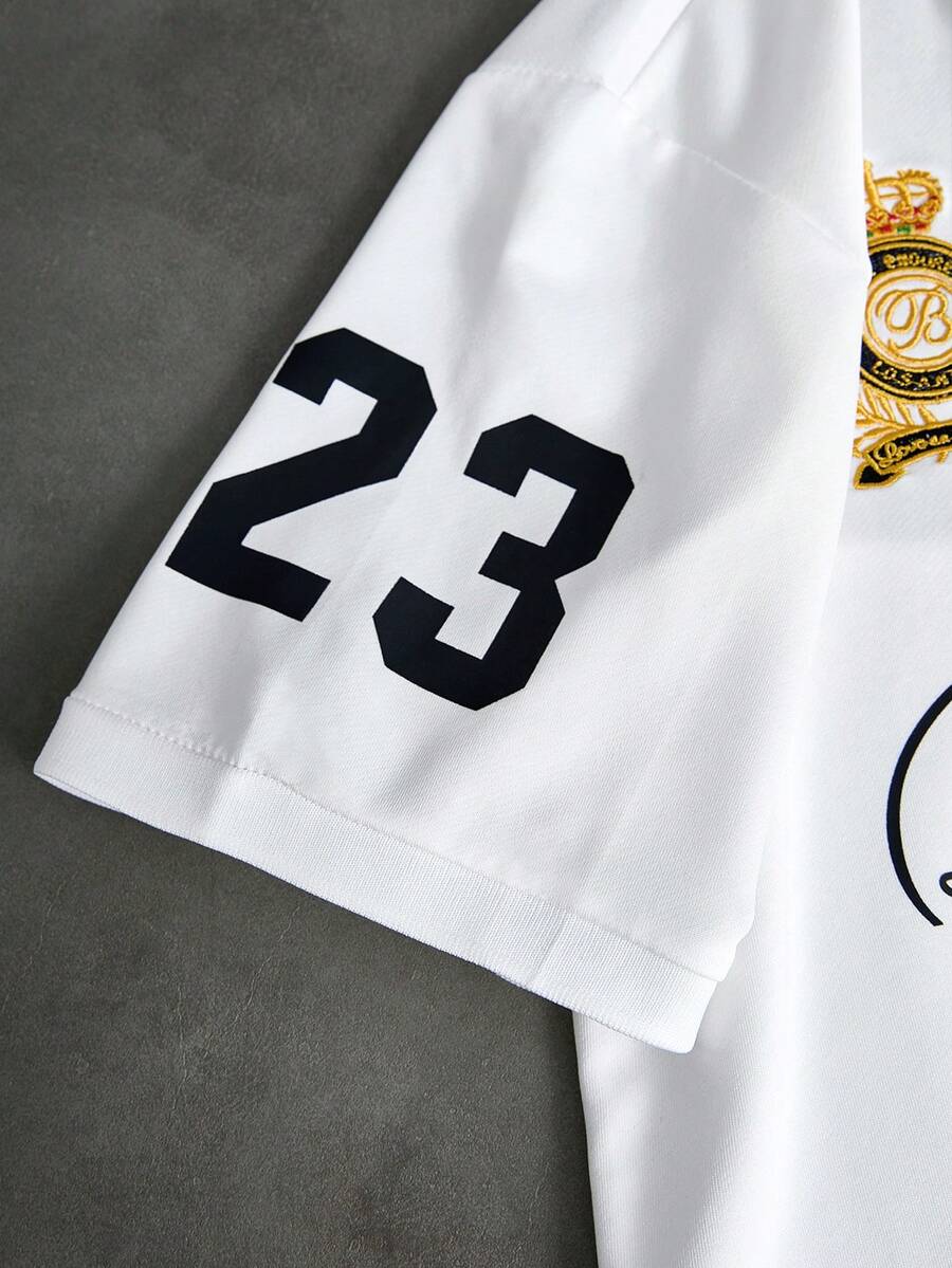 STYNVO Camisa Polo Masculina Versátil com Estampa de Letra, Listras e Contraste de Cor, Botões e Meio Bolso
