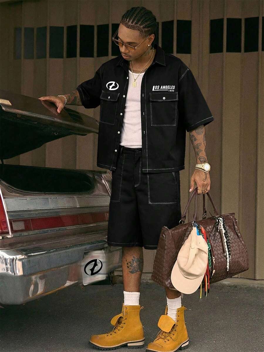 STYNVO CONJUNTO OVERSIZED POCKET SHIRT & ZIP SHORTS