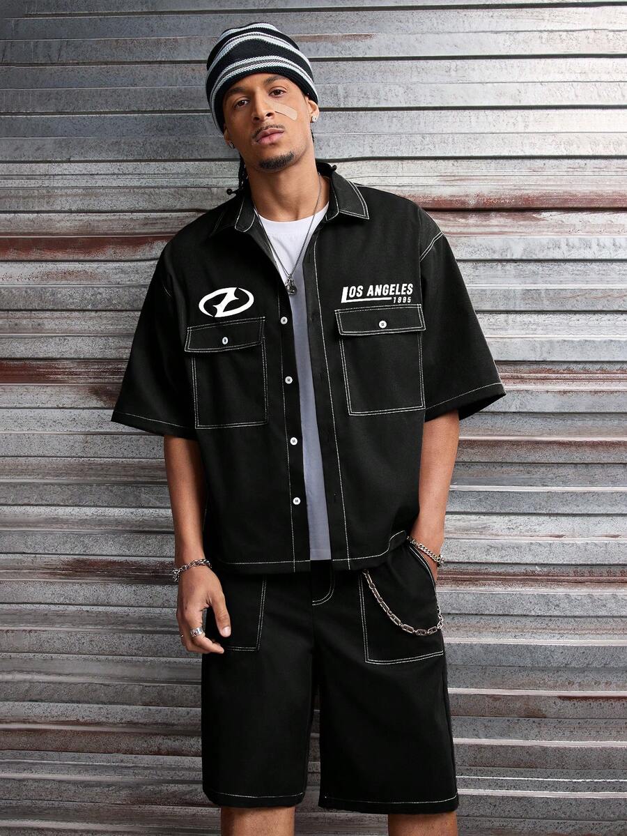 STYNVO CONJUNTO OVERSIZED POCKET SHIRT & ZIP SHORTS