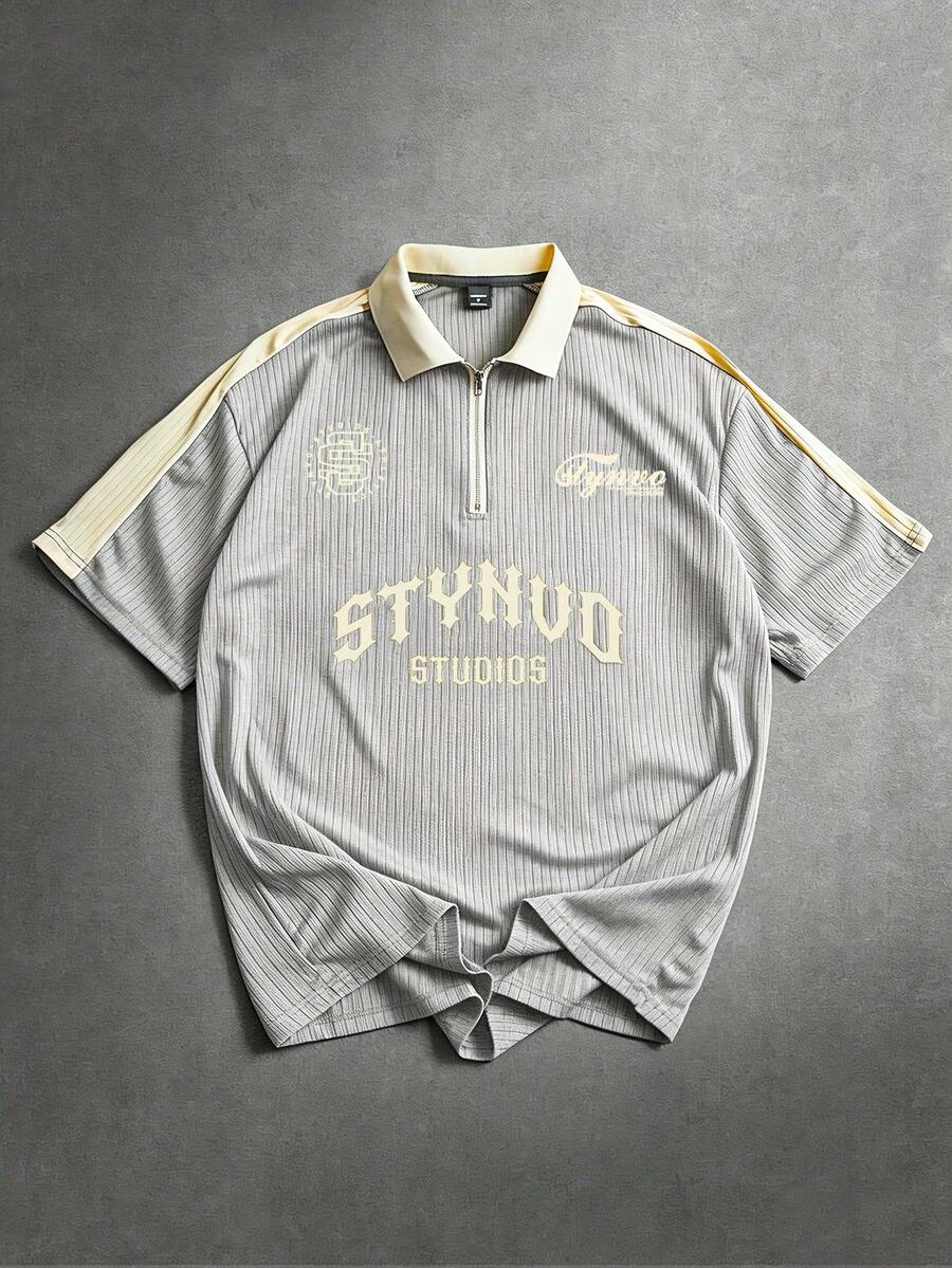 STYNVO Camisa Polo Casual Masculina com Estampa de Letra em Bloco de Cores, Verão