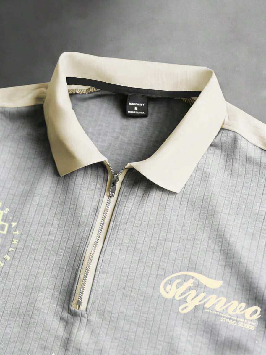 STYNVO Camisa Polo Casual Masculina com Estampa de Letra em Bloco de Cores, Verão