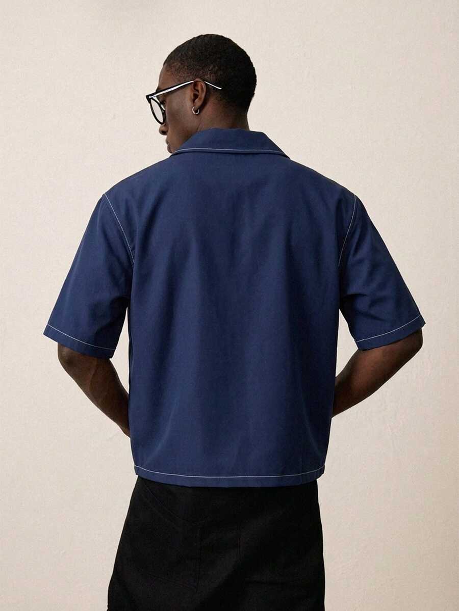 STYNVO Camisa Casual Masculina Listrada com Bordado de Letra, Verão