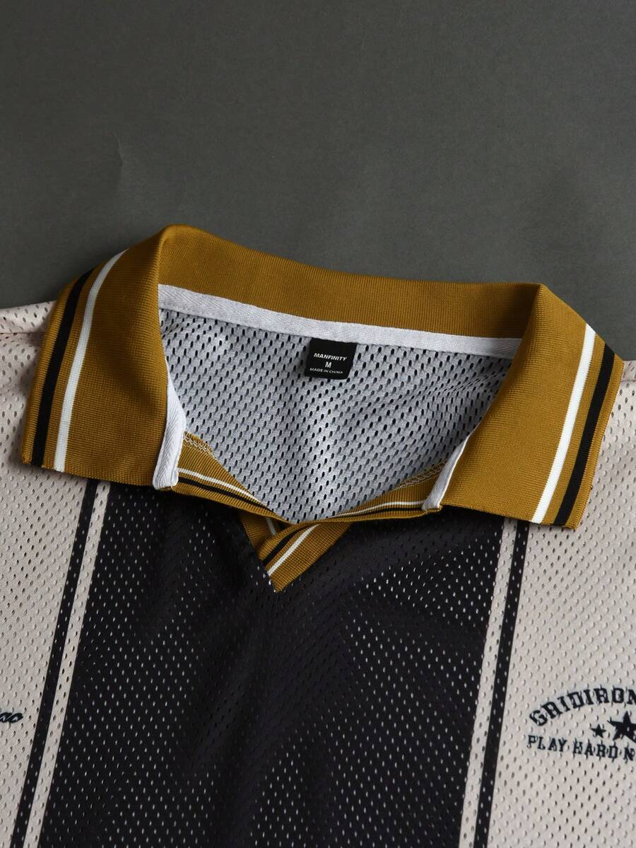 STYNVO Camisa Polo de Manga Curta Casual e Versátil com Estampa de Letra em Tela para Homens