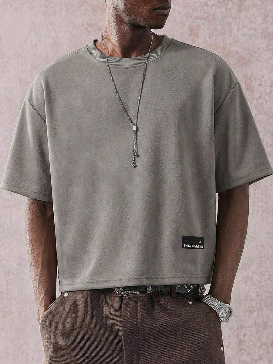 STYNVO Camiseta Casual Masculina de Manga Curta com Estampa de Letra e Cor Sólida, Verão