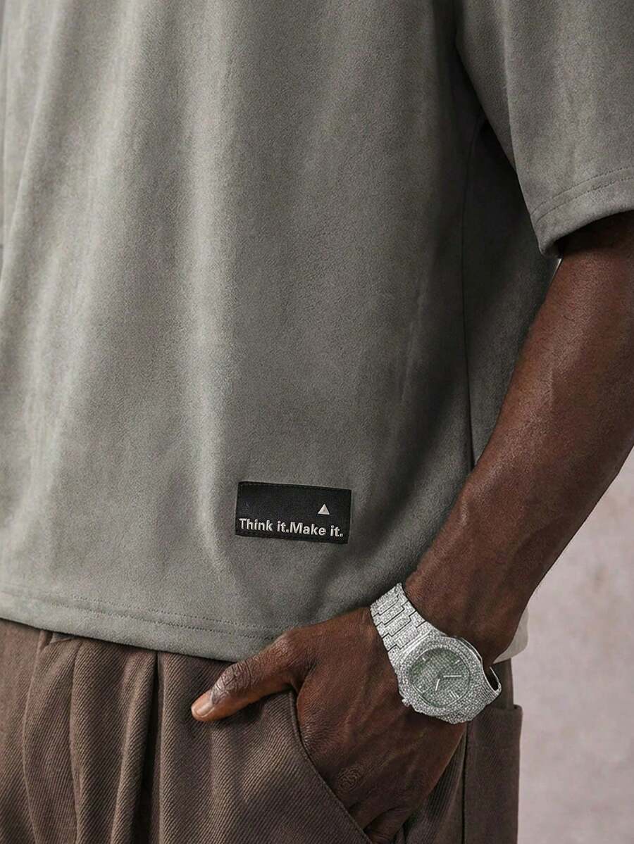 STYNVO Camiseta Casual Masculina de Manga Curta com Estampa de Letra e Cor Sólida, Verão