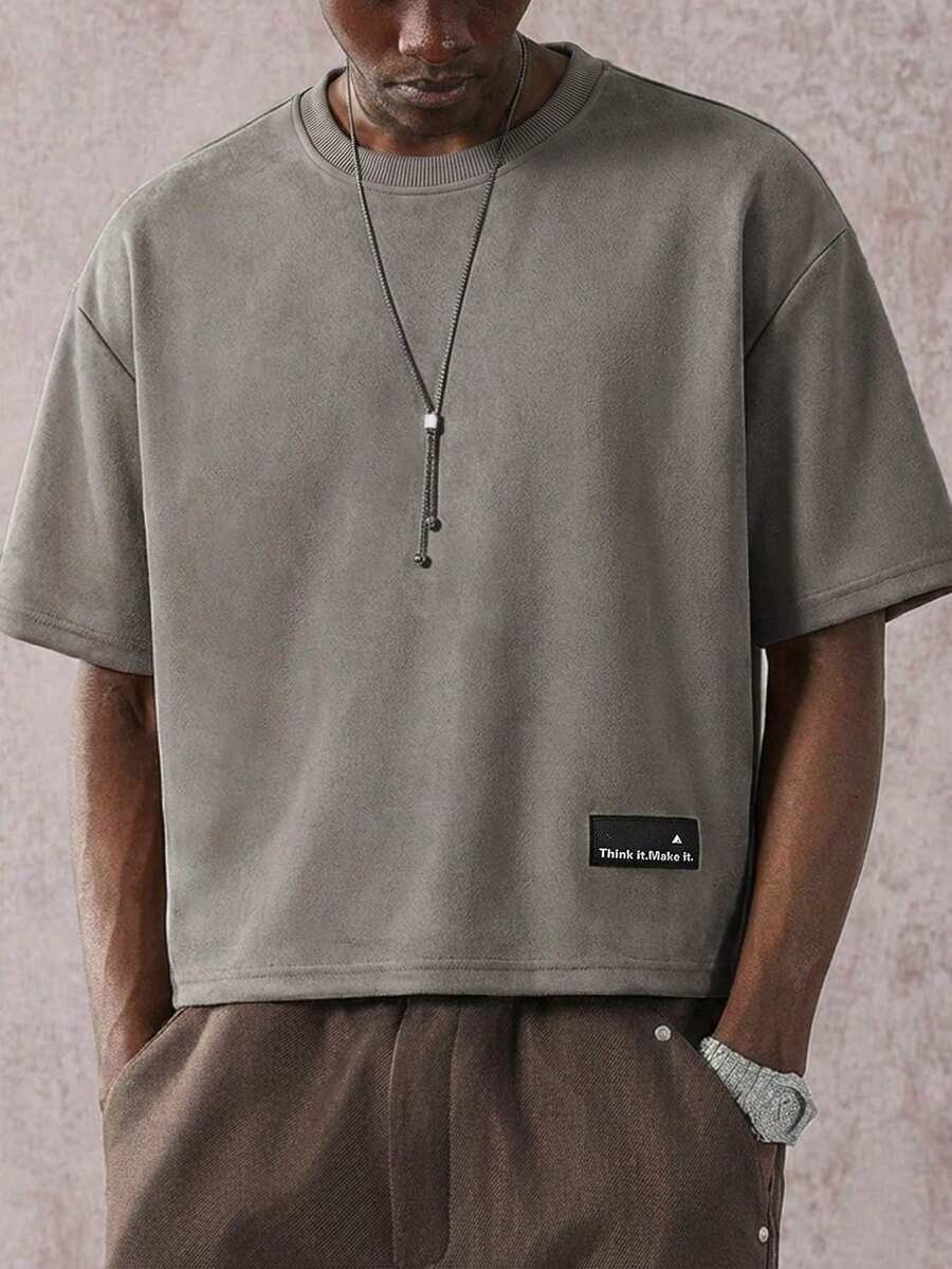 STYNVO Camiseta Casual Masculina de Manga Curta com Estampa de Letra e Cor Sólida, Verão