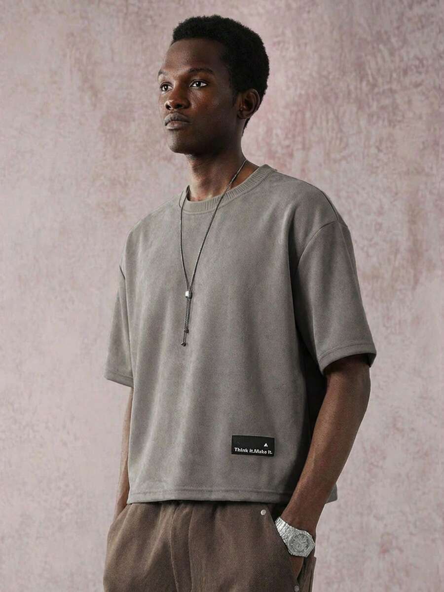 STYNVO Camiseta Casual Masculina de Manga Curta com Estampa de Letra e Cor Sólida, Verão