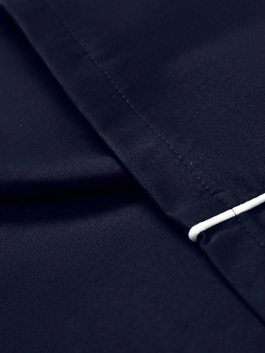 STYNVO Conjunto de Camisa de Manga Curta com Zíper e Estampa de Letra e Contraste de Pesponto e Shorts com Cordão na Cintura, Casual, Moda de Rua, Uso Diário, Verão